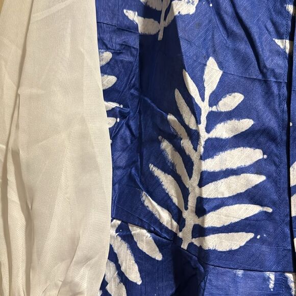 Gorgeous Declaj Clothing original hand sewn adire navy leaf tie dye midi dress. - Picture 4 of 8